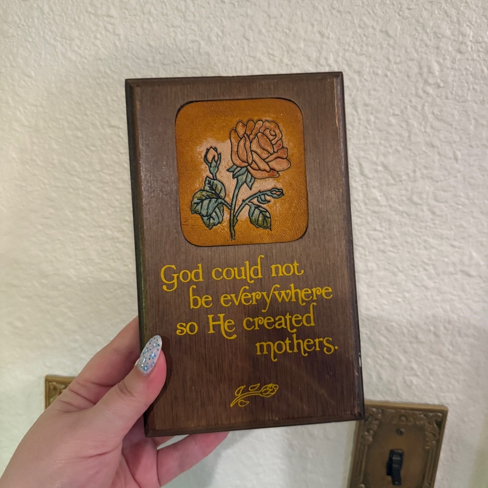 Vintage Wooden Mom Themed Wall Plaque —1970s